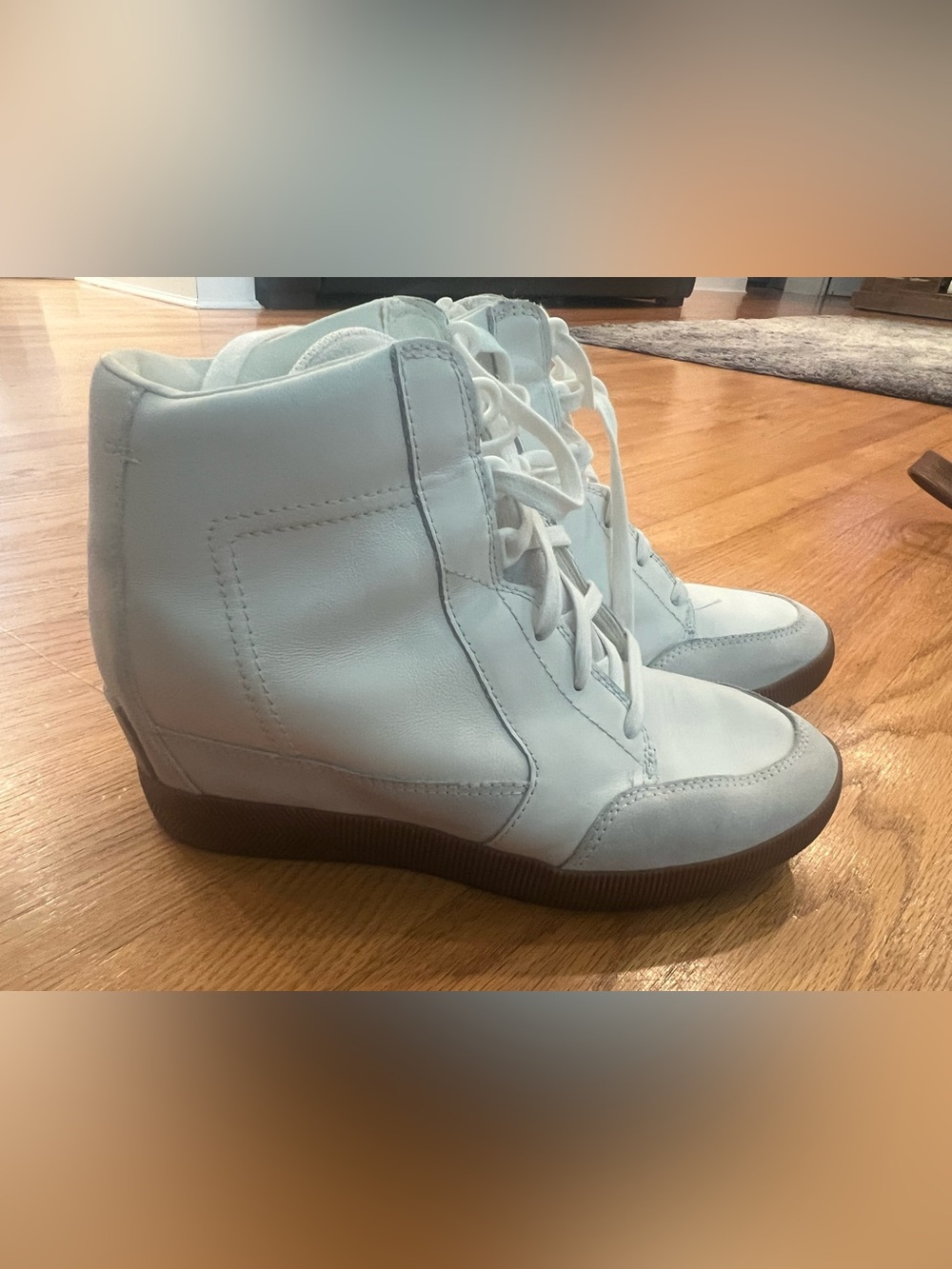 Sorel Women's Out 'N About Wedge II sneakers in Sea Salt/Gum